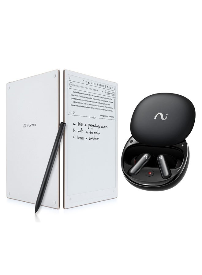 iFLYTEK تابلت الكتابة الرقمية AINOTE 2، شاشة E-ink، دفتر إلكتروني مع قلم ستايلس مع سماعات أذن لاسلكية Viaim RecDot الذكية باللون الأسود - Image 1